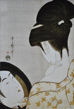 Japanese Painting - young woman applying make up 1796 Kitagawa Utamaro Japanese